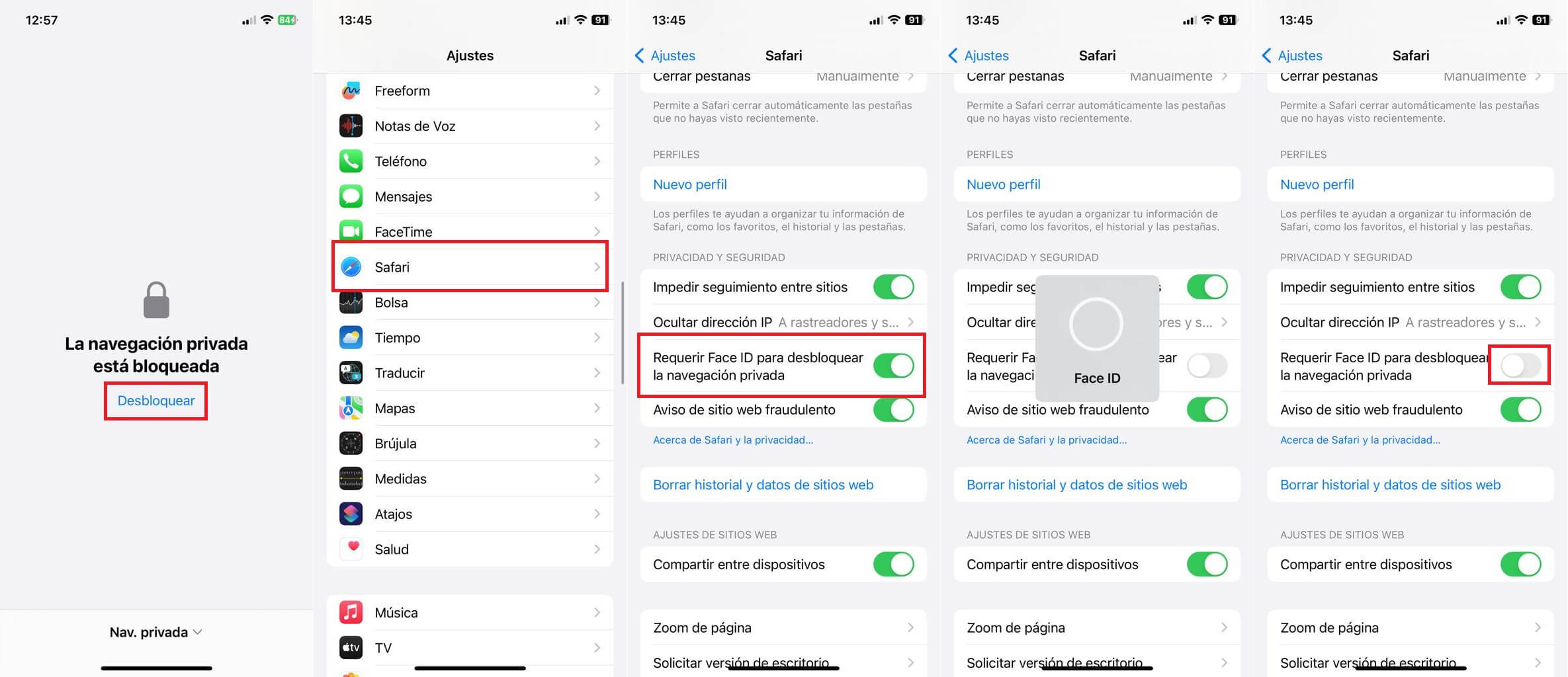 como activar o desactivar el bloqueo al acceso de la navegación privada de Safari en iPhone con iOS 17