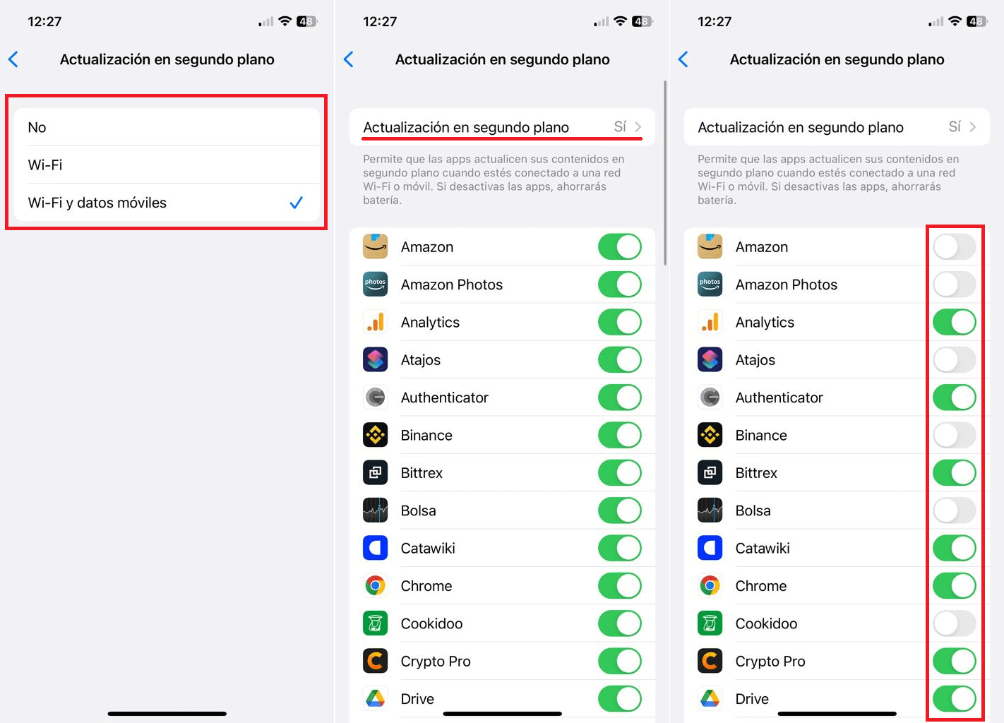 como desactivar o activar las actualizaciones de apps en segundo plano en iPhone con iOS