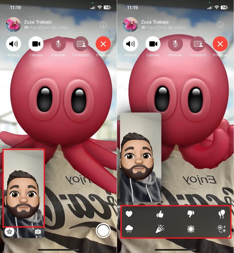 como enviar reacciones animadas de forma manual en videollamadas de facetime