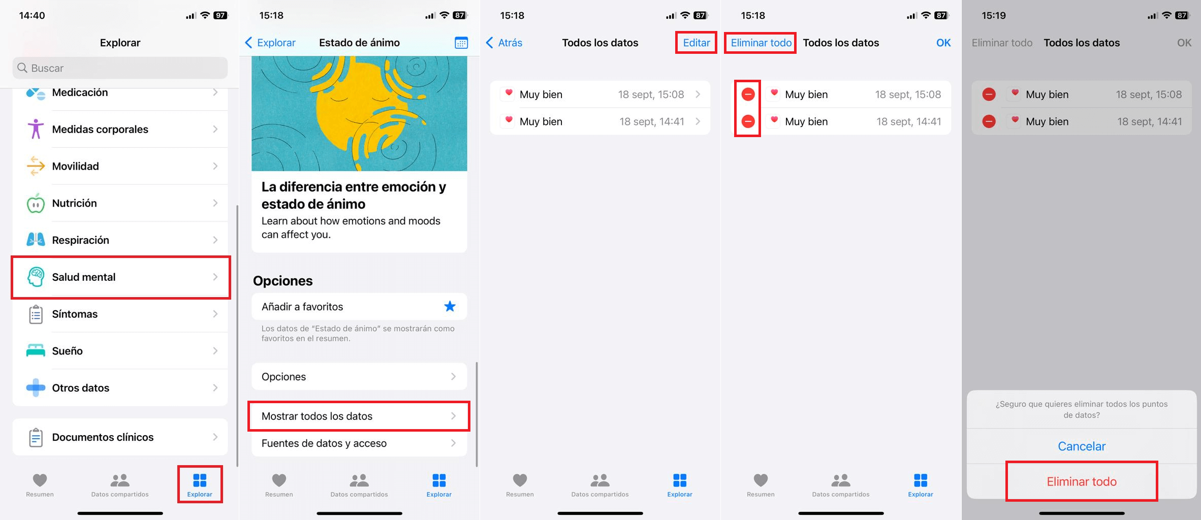 como usar la función salud mental en iPhone