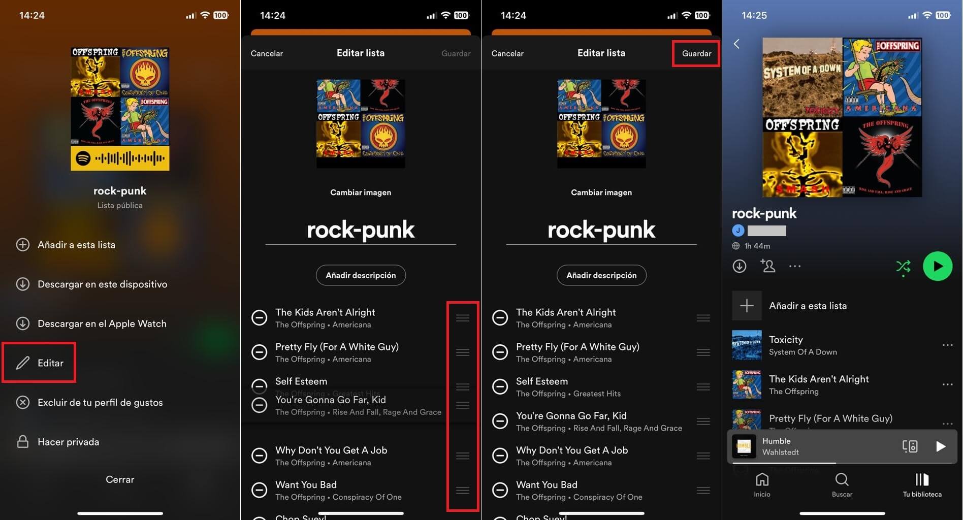 cambia el orden de las listas de reproduccion de spotify