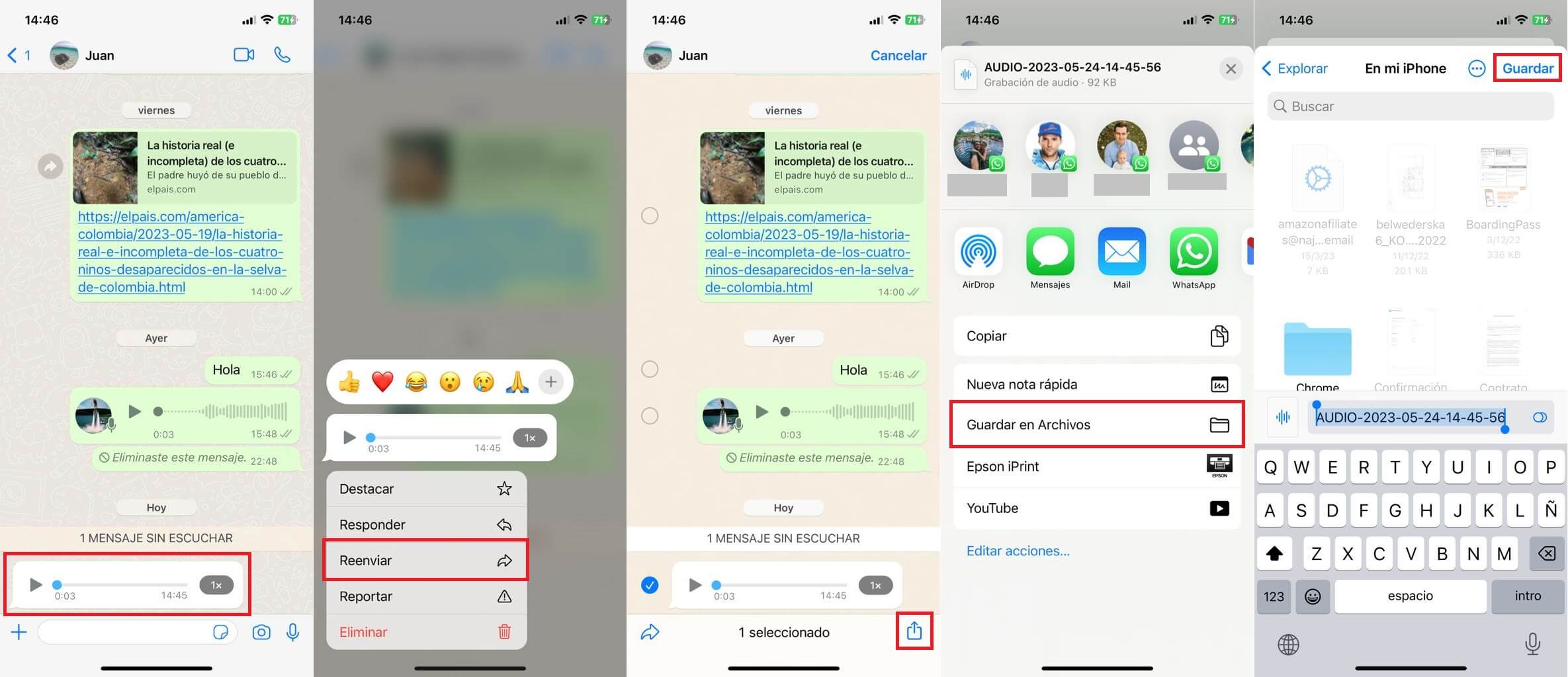 guardar el audio de un chat de whatsapp en tu telefono