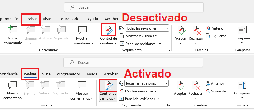 como habilitar o deshabilitar la funcion seguimiento de cambios en word